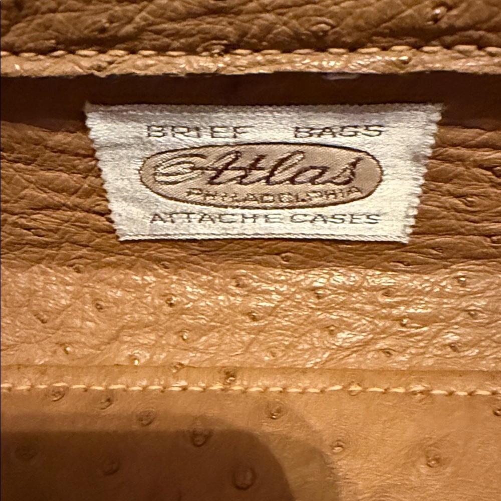 Atlas Brief Case Ostrich Leather Tan Briefcase Vintage 18.5 Inches. - Picture 2 of 14
